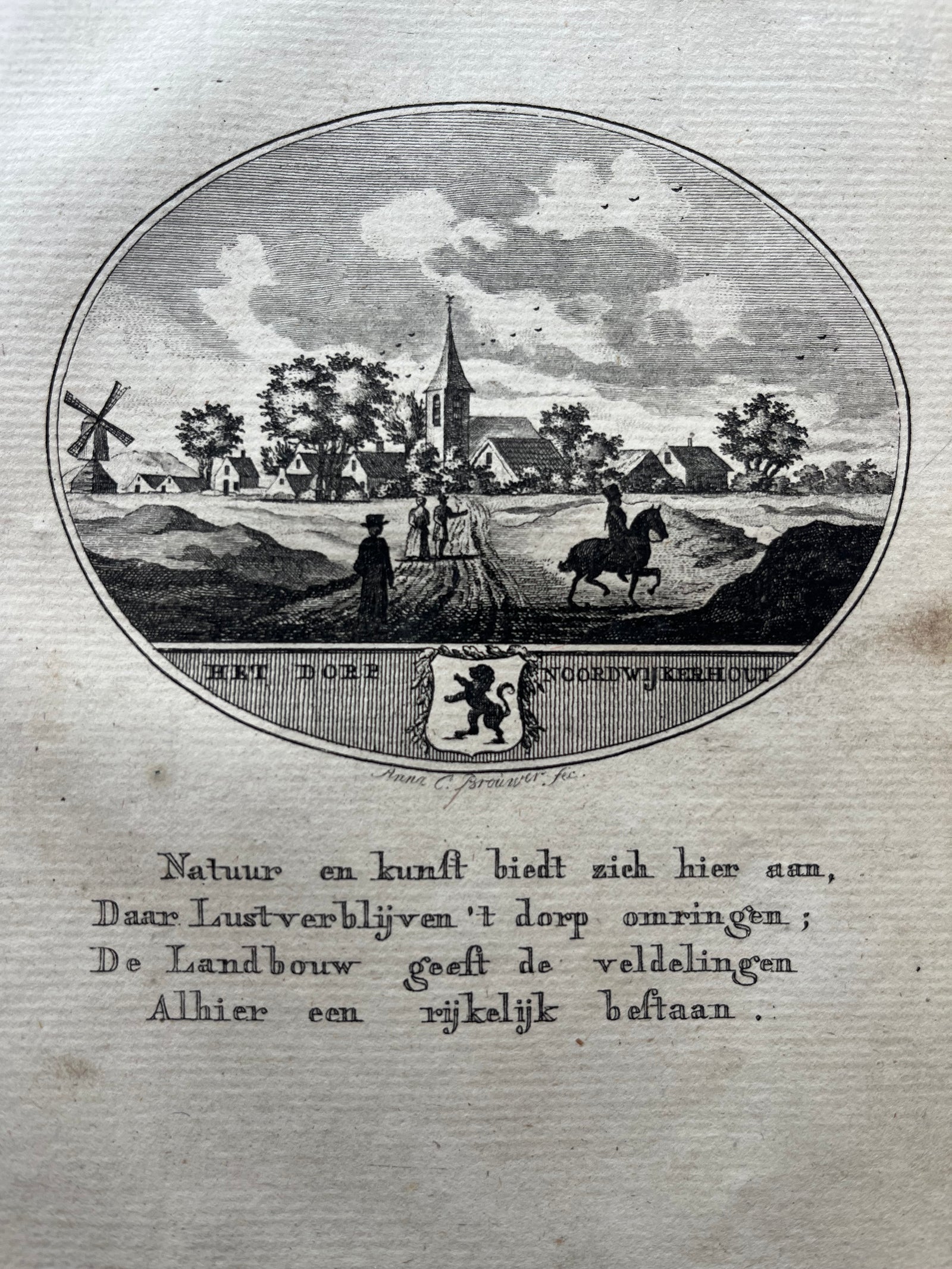 Noordwijkerhout, noordwijk, old print, antique prints, oude prent, antieke prent, engraving, gravure, brouwer, ollefen, bakker, holland, city view, gezicht, zuid holland, dutch