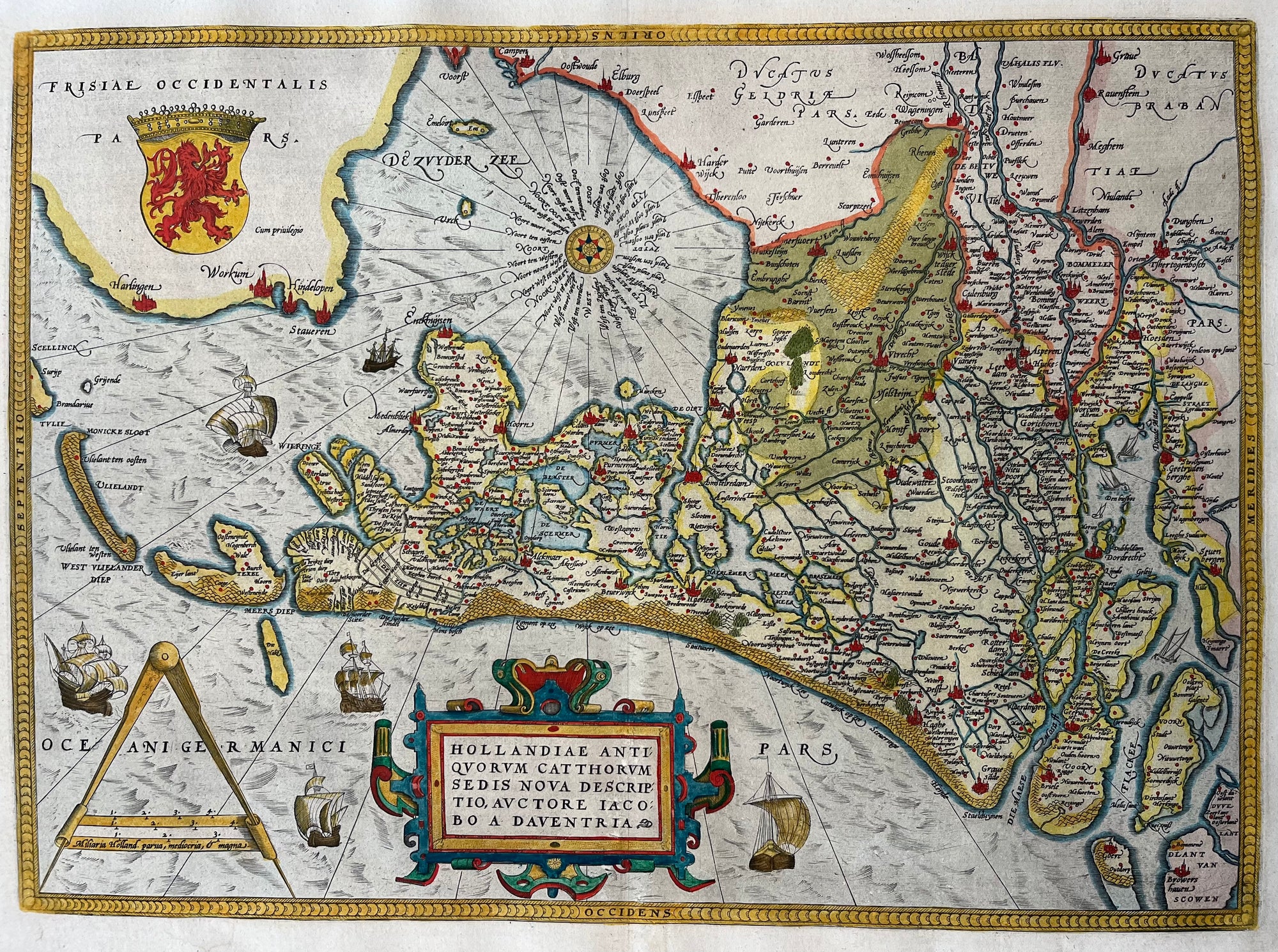 holland, old map, dutch, kaart, antieke kaart, oude kaart, kaart van holland, map of holland, ortelius, deventer, van deventer, hogenberg, engraving, handcoloured, hollandiae, hollandia comitatus