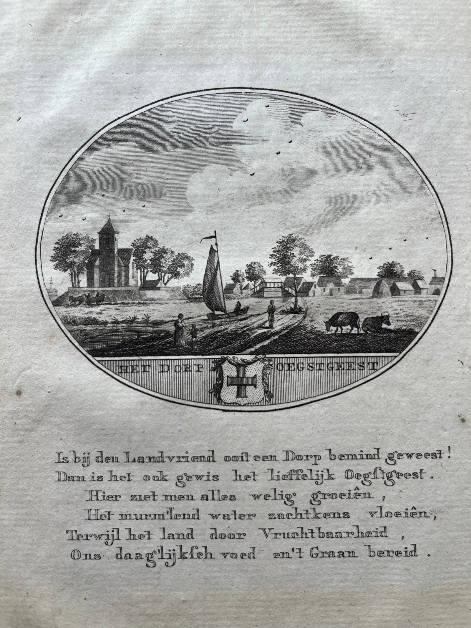  Leiden, Oegstgeest, old print, antique prints, oude prent, antieke prent, engraving, gravure, brouwer, ollefen, bakker, holland, city view, gezicht, zuid holland, dutch