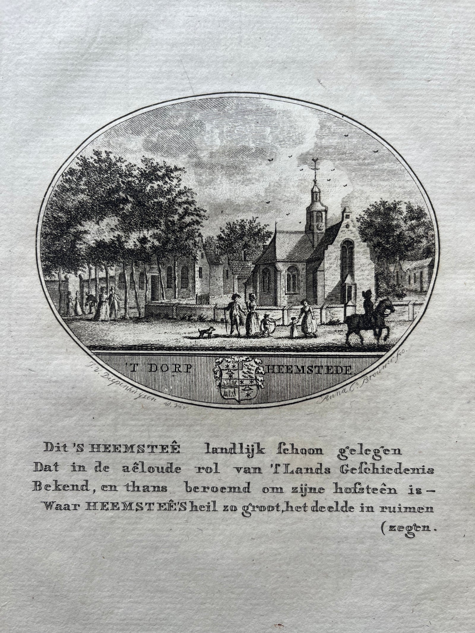  heemstede, old print, antique print, oude prent, antieke prent, gravure, engraving, brouwer, noord-holland ,  holland, dutch, ollefen, bakker.