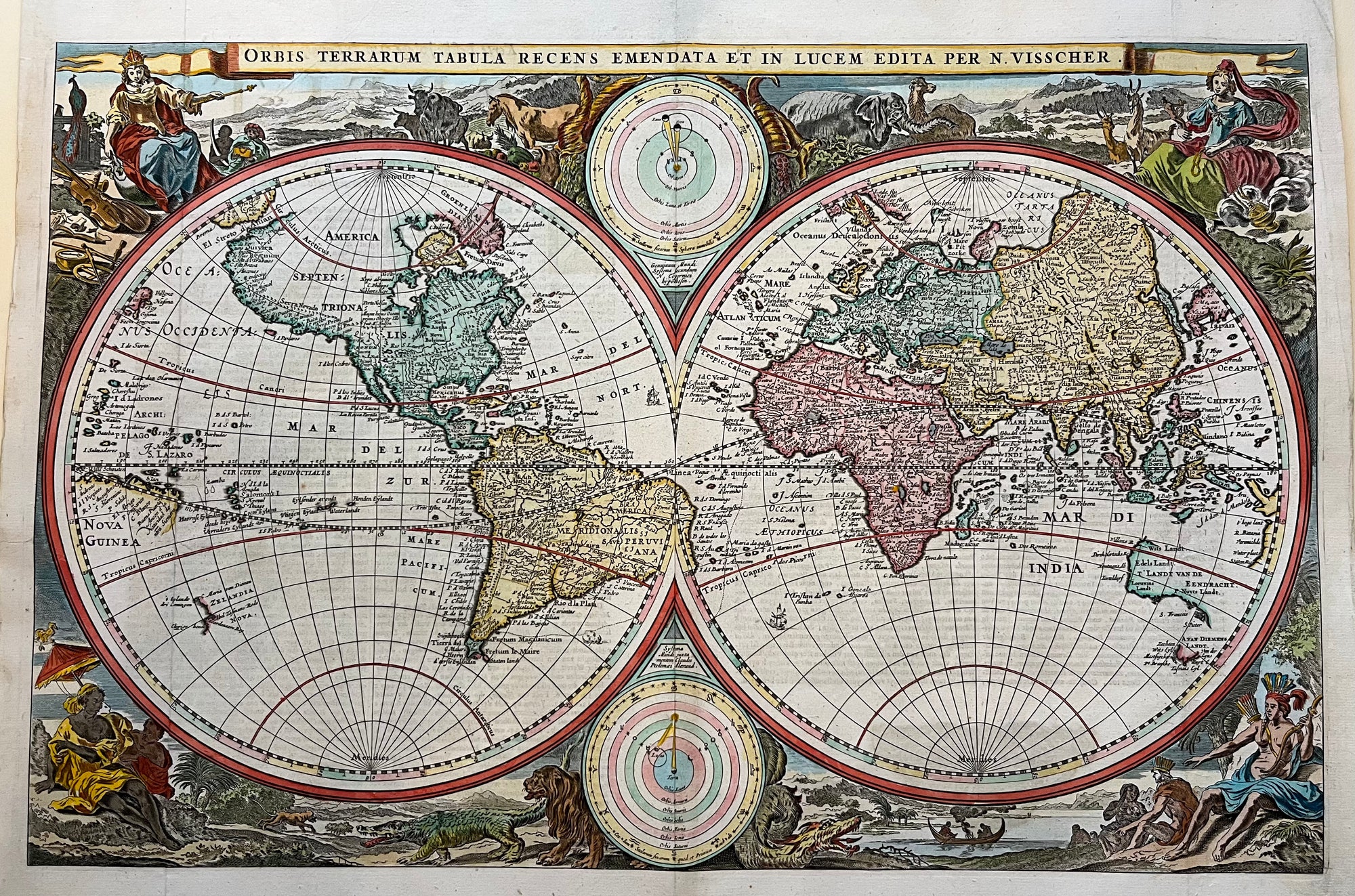 map, world, worldmap, antique map, old map, oude kaart, wereldkaart, antiek, gravure, visscher, ravesteyn, bible, bijbel, california, america, australia, asia, africa, brazil, 