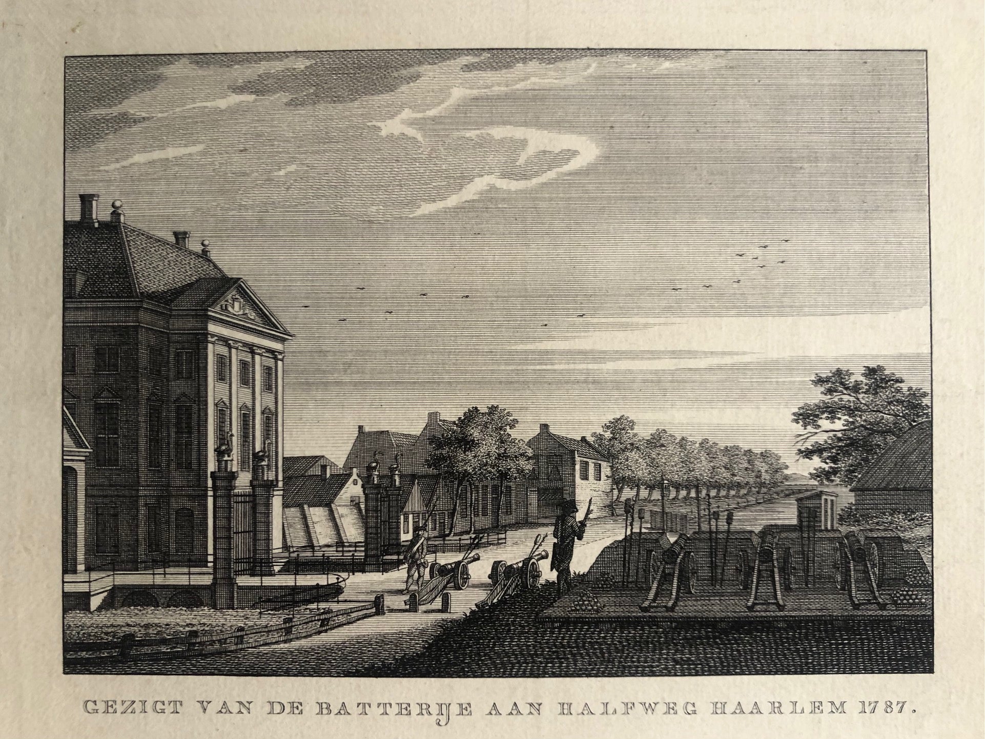 halfweg, zwanenburg, haarlem, batterij, batterij te halfweg, old print, antique print, engraving, gemeenlandshuis, hoogheemraadschap, oude prent, prent halfweg, antieke prent, gravure, rijnland, spieringermeer.