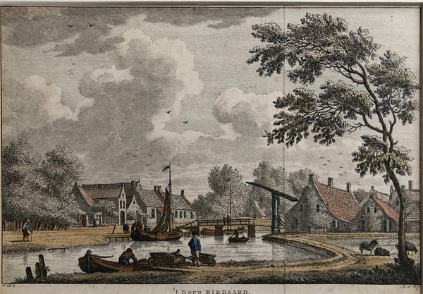  birdaard, burdaard, friesland, boats, landscape, engraving, old print, antique print, colour, bulthuis, view
