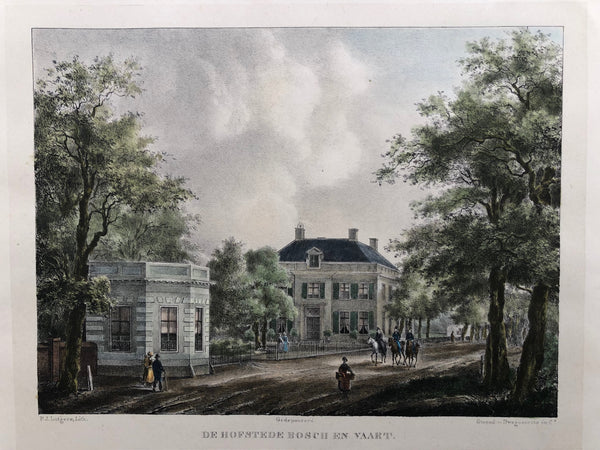 Haarlem, old print, antique print, bos en vaart, bosch en vaart, holland, hout, heemstede,lutgers, lithograph, colour