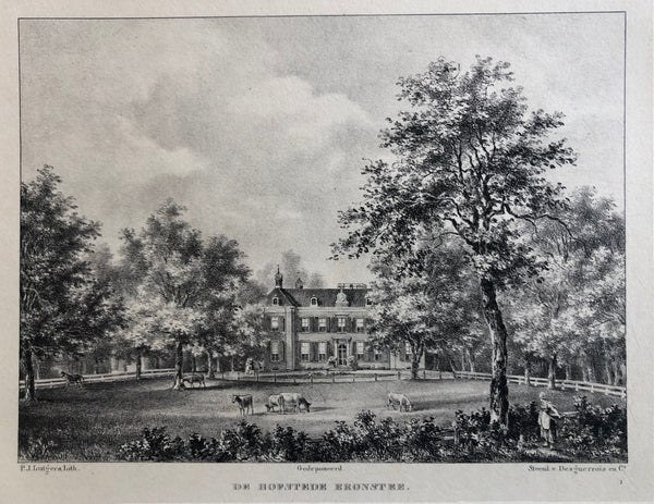  old print, antique print, oude prent, antieke prent, litho, lithograph, lutgers, haarlem, kennemerland, heemstede, bronstee, bronsteeweg, bronsteevijver, buitenplaats, prent heemstede, binnenweg