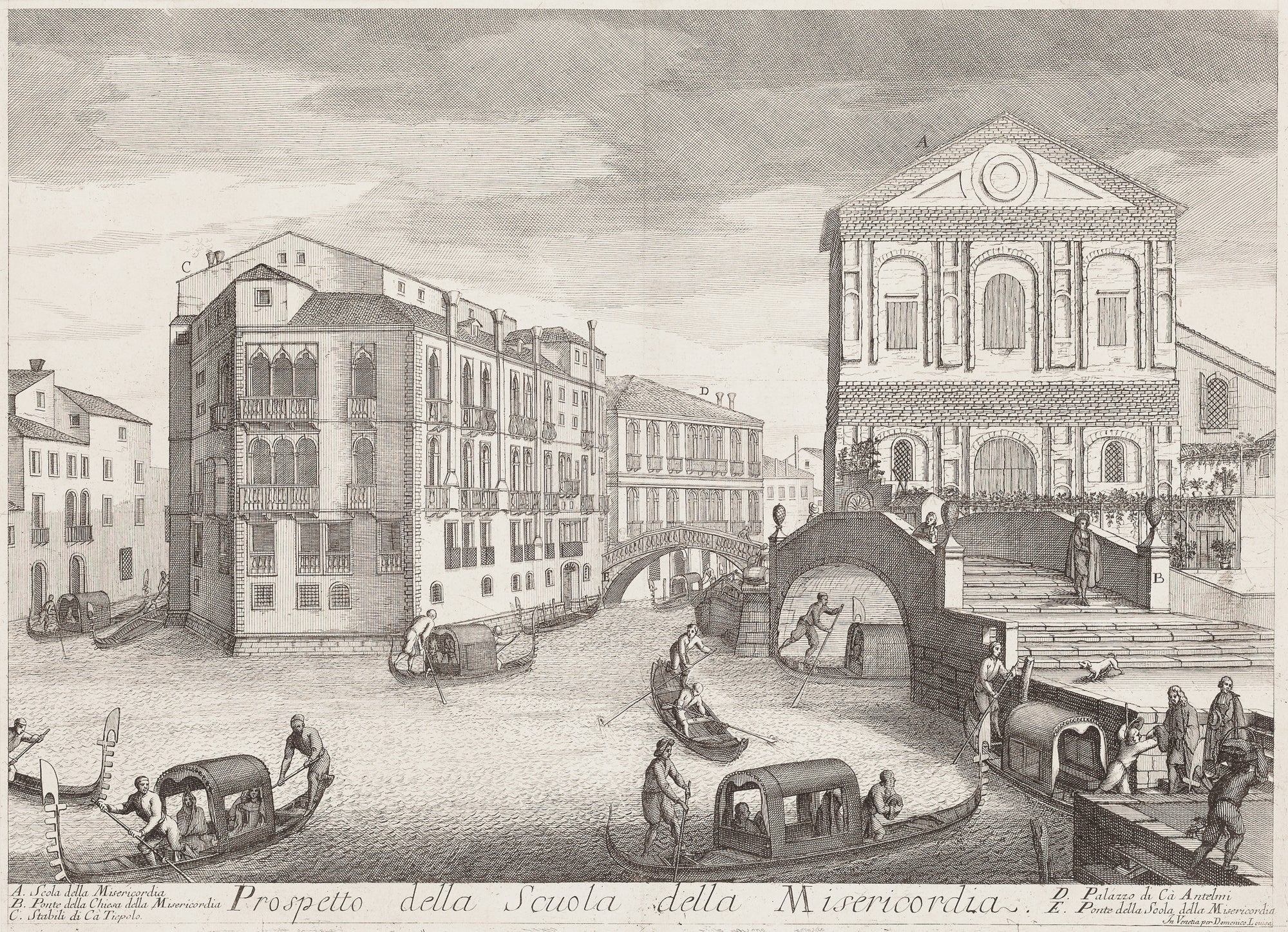 Antique print "Venice - Prospetto della scuola della misericordia". Large impressive engraving showing the Misericordia in Venice.