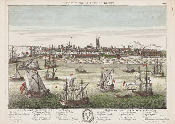 Antique print "Dunquerque - France". Vue de la Ville de Dunquerque en Flandre - Prospect der Stadt Dunkirchen in Flandern.