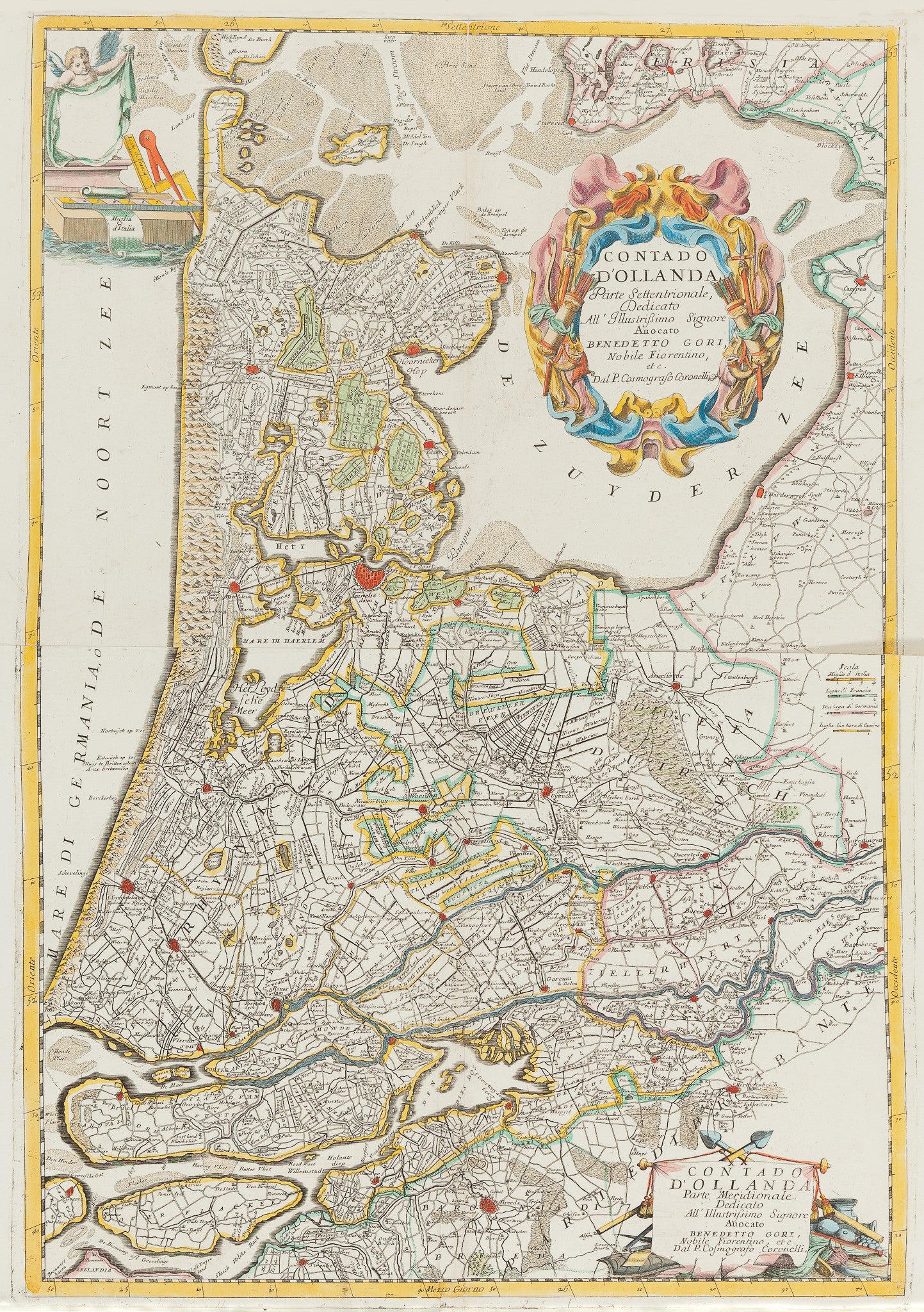 Antique print. Large map on two sheets by Vincenzo Coronelli (1650 - 1718) , Venice ca. 1696. 