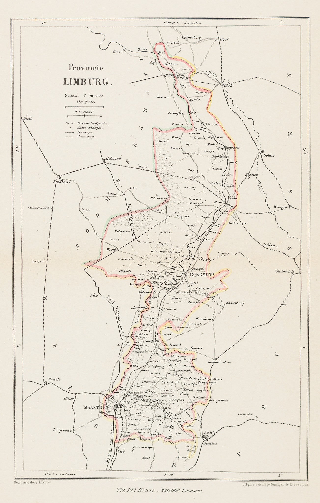  Limburg, lithograph, Kuijper, map, antique map, antieke kaart