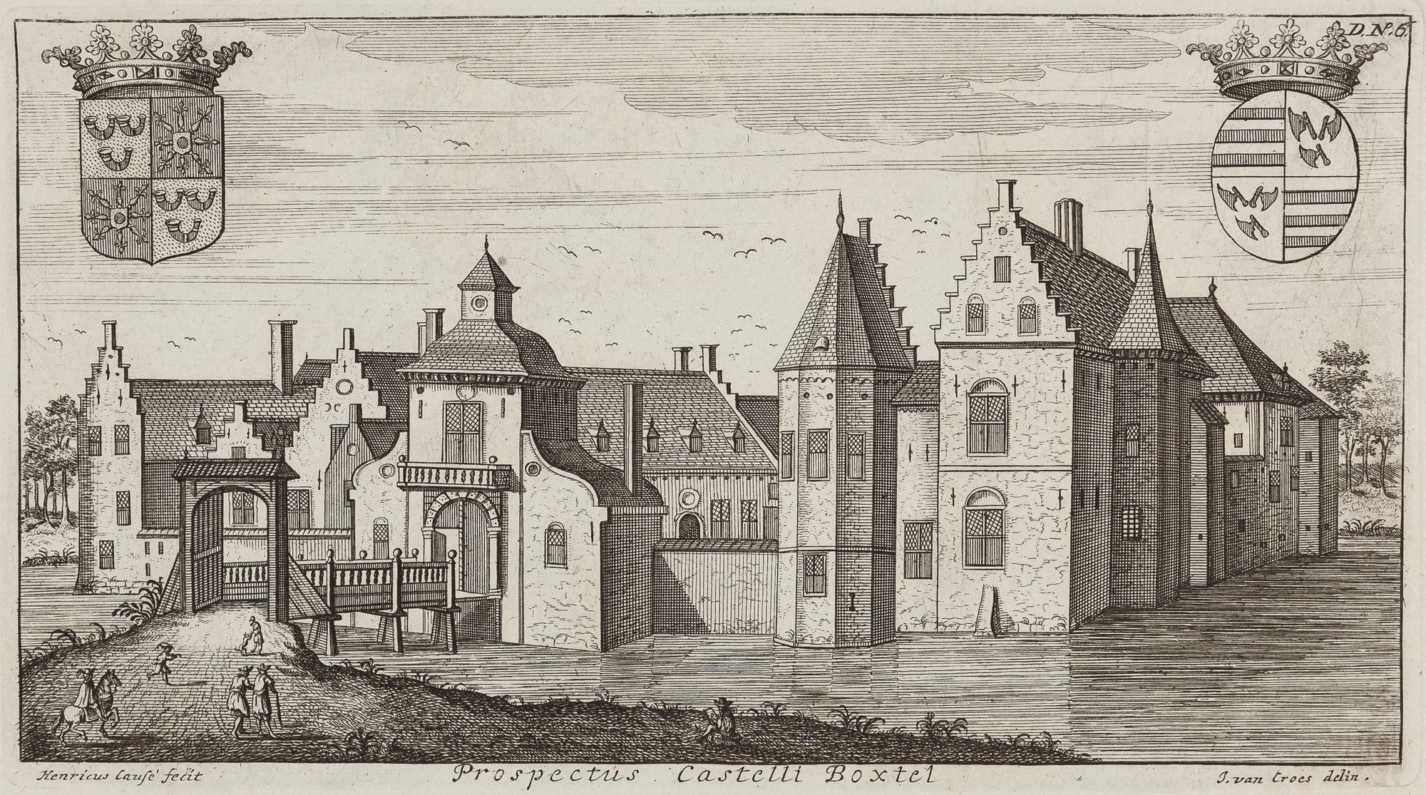 'Prospectus Castelli Boxtel'  Engraving by Gaspar Bouttats after J. van Croes from 'Groot Wereldlyk Tooneel Des Hertogdoms Van Braband' published in 1690.