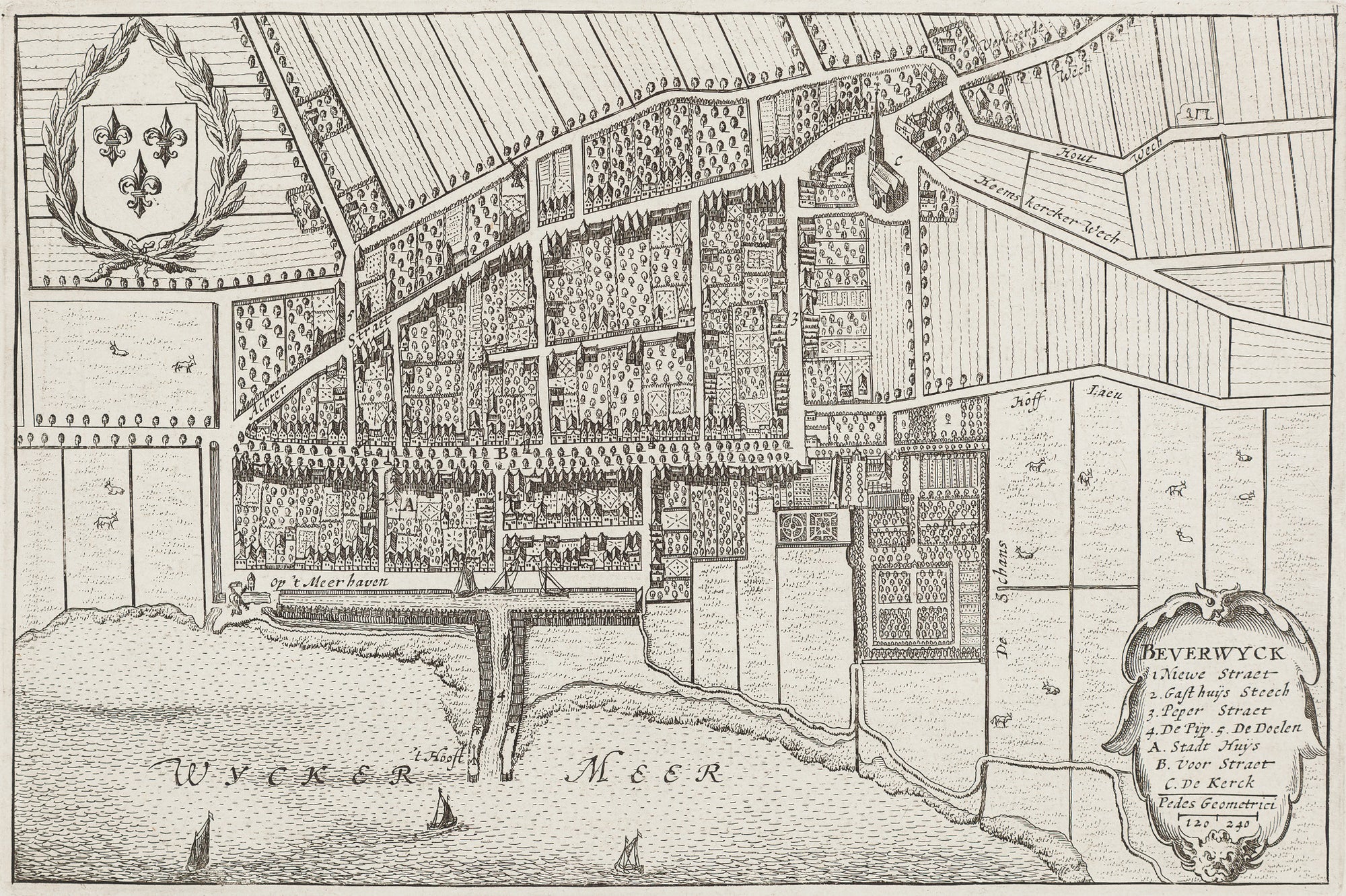 Blaeu, map, townplan, map, beverwijk, antique map, holland, noord holland
