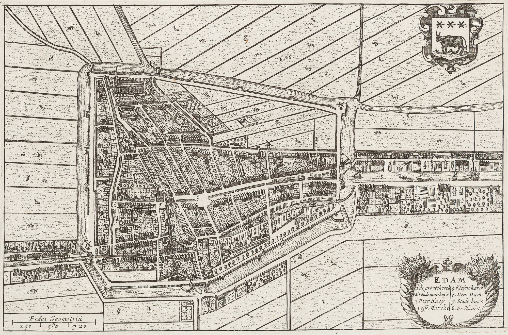 townplan, map, edam, holland, noord holland, antique map, antique print, blaeu