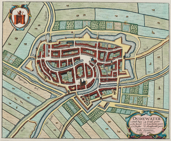 Oudewater, Utrecht, Blaeu, engraving, old map, townplan, antique map, antique print, Holland