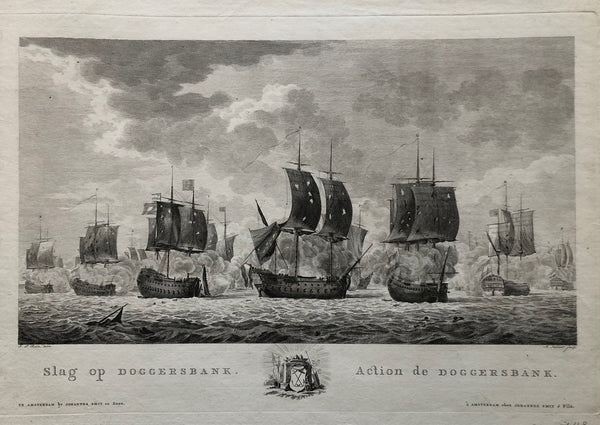 'Slag op Doggersbank – Action de Doggersbank'. Nice engraving showing the battle on august 5th 1781 during the 4th Anglo-Dutch War