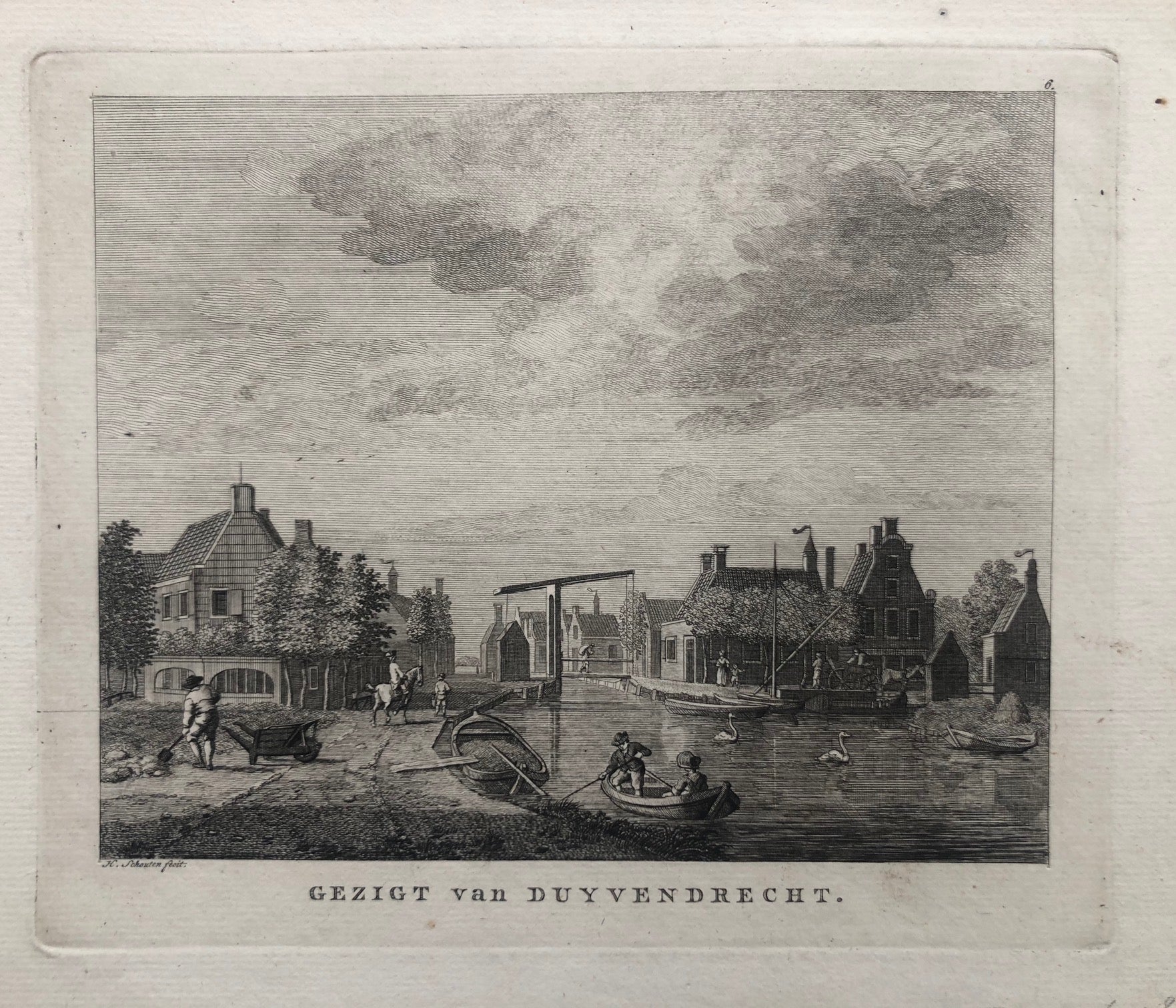  Duivendrecht, duyvendrecht, ouder amstel, amsterdam, zuid, omval, oude prent, old print, antique print, etching, engraving, schouten, watergraafsmeer, bridge, brug, antieke prent, view, gezicht