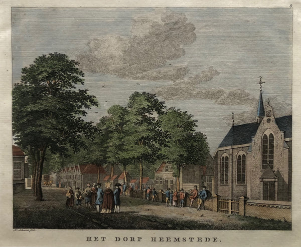 oude prent, prent heemstede, heemstede, old print, antique print, dutch, engraving, schouten, holland, church, haarlem, antieke prent, noord holland
