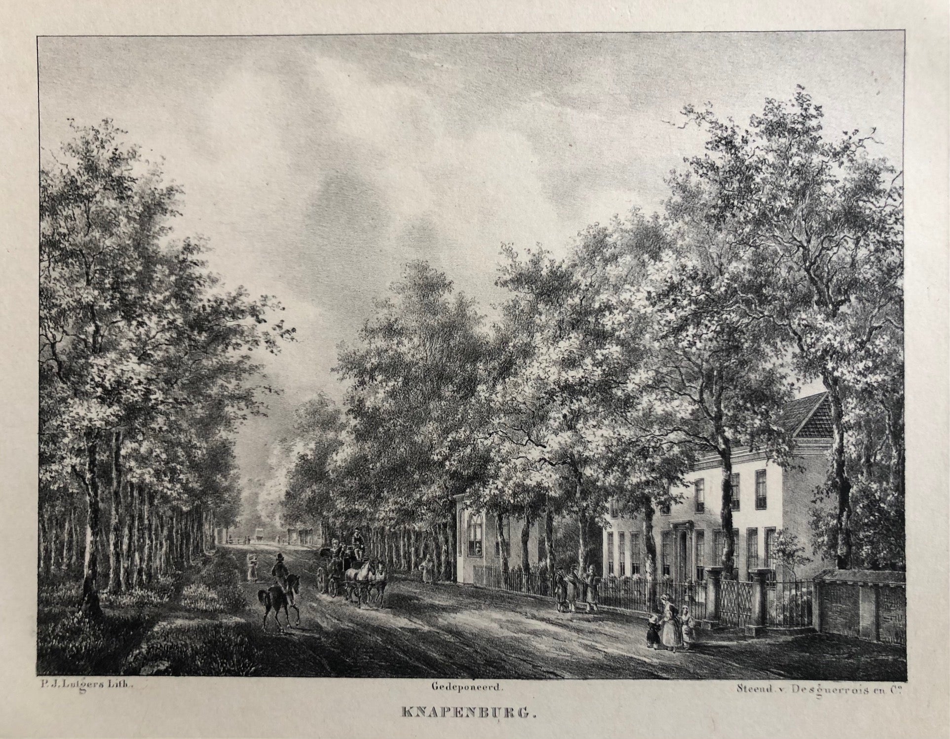  old print, antique print, oude prent, antieke prent, litho, lithograph, lutgers, haarlem, kennemerland, heemstede, herenweg, buitenplaats, knapenburg, knapenberg