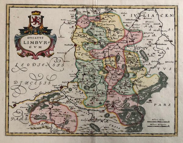 map, old map, oude kaart, antieke kaart, limburg, merian, netherlands, maastricht, valkenburg, hoey, liege, luik, gulpen, sittard, geul, haren, eijsden, ducatus limburgum