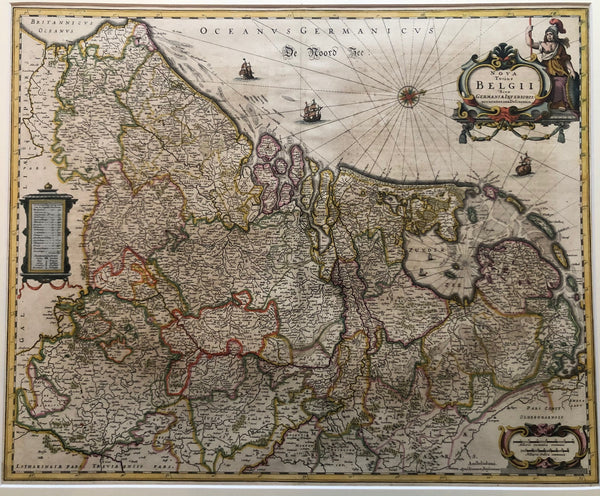  Belgium, Holland, low countries, map, old map, XVII provinces, netherlands, oude kaart, antieke kaart, lage landen, zeventien provincien, provincies, luxemburg, gravure, janssonius, amsterdam, zuiderzee, noordzee, netherlands, antique map, engraving, coloured, ships,