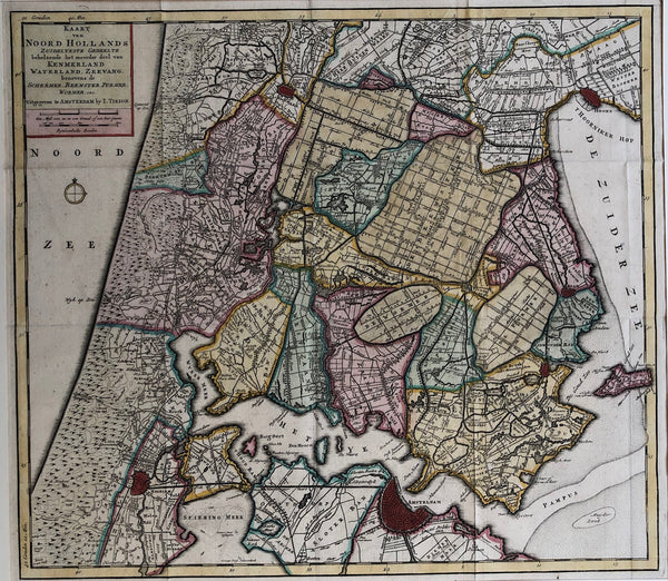 map, antique map, holland, north holland, haarlem, amsterdam, bakkum, dunes, overveen, houtrack, wijker meer, alkmaar, hoorn, wormer, amsterdam, spaarnwoude, berkenrode, uitgeest, tirion, castricum, heemstede, old map, kennemerland