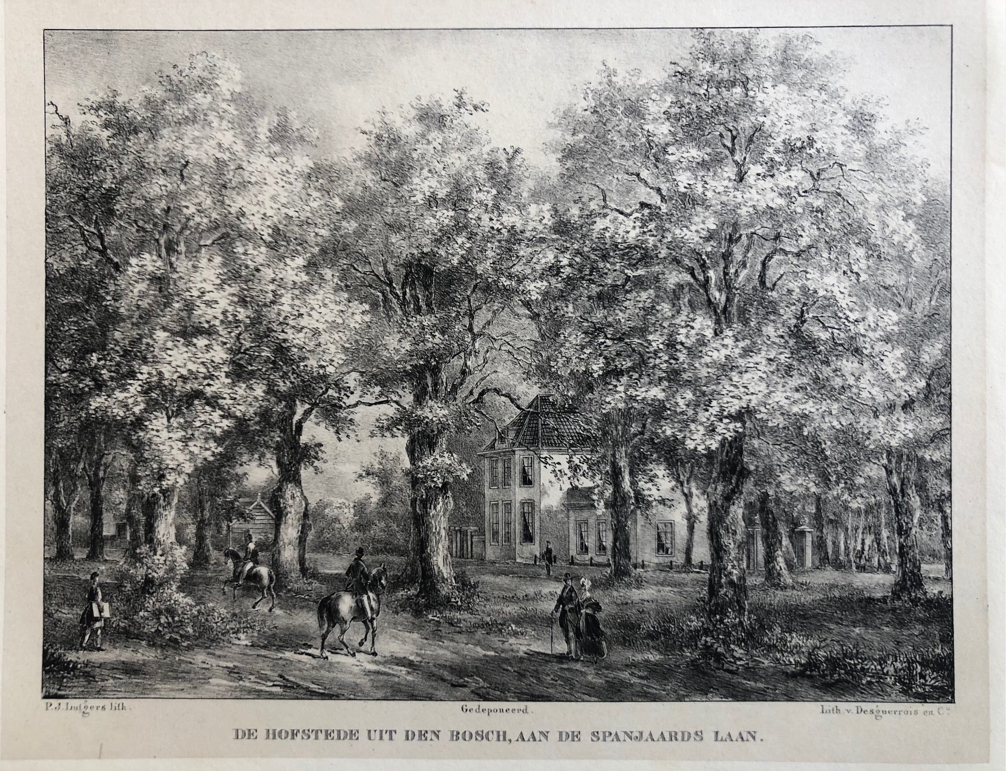 old print, antique print, oude prent, antieke prent, litho, lithograph, lutgers, haarlem, kennemerland, spanjaardslaan, wagenweg, buitenplaats, uit den bos, uitdenbosch, hofstede, prent haarlem