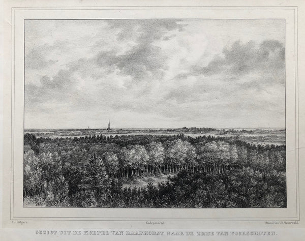 Gezigt uit de koepel van Raaphorst naar de zijde van Voorschoten'  Nice view at Voorschoten (between Leiden en The Hague). Lithograph by J.D. Steuerwald after P.J. Lutgers published in 1846