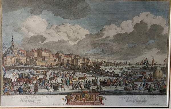 winter, skating, maas, rotterdam, oude hoofd, haringvliet, antique print, old print, dutch skating, la fargue