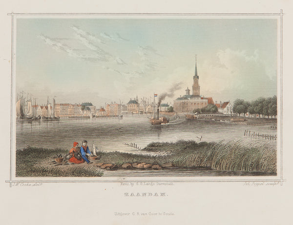 engraving, antique print, old print, original print, zaandam, zaan, holland, netherlands