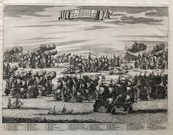 zeeslag, naval, battle, antique print, old print, sea battle, de ruyter, etna, sicilie , french , frans, dutch, navy, marine, stoopendael, stoopendaal, gravure, ships, maritime, oude prent, prent van zeeslag, slag bij,