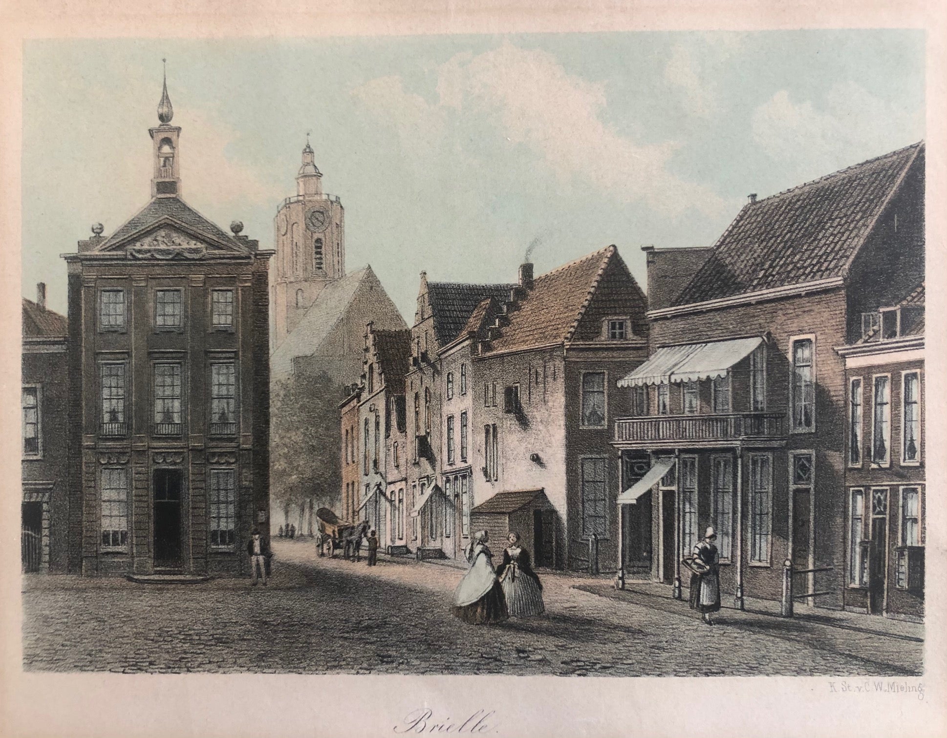 brielle, briel, holland, voorne, old print, antique print, lithograph, original, den briel, oude prent, antieke prent, mieling